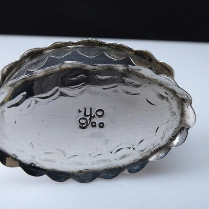 Hand Stamped Southwestern silver trinket box with mother of pearl - Estate Fresh Austin