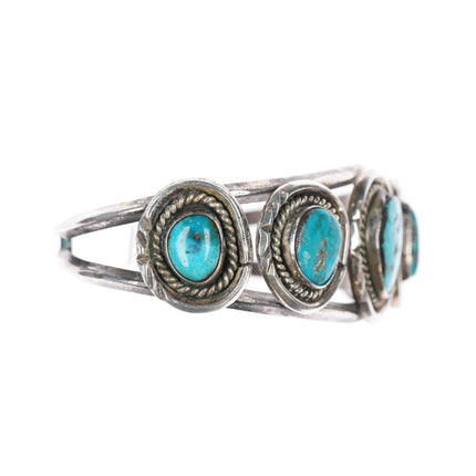 6.25" Vintage Navajo 5 stone turquoise sterling cuff bracelet