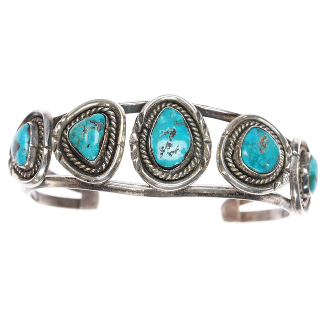 6.25" Vintage Navajo 5 stone turquoise sterling cuff bracelet - Estate Fresh Austin