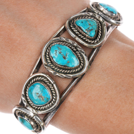 6.25" Vintage Navajo 5 stone turquoise sterling cuff bracelet