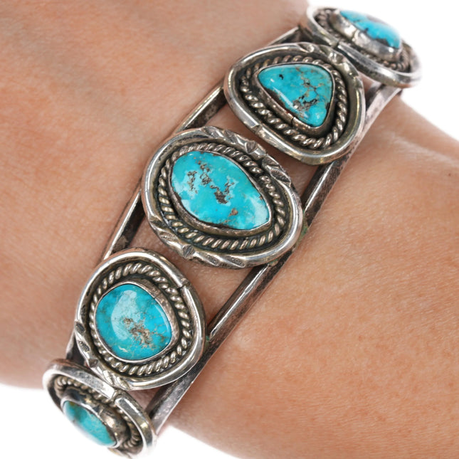 6.25" Vintage Navajo 5 stone turquoise sterling cuff bracelet - Estate Fresh Austin