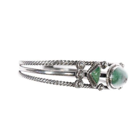 6.25" 30's-40's Navajo twisted silver wire green turquoise cuff bracelet