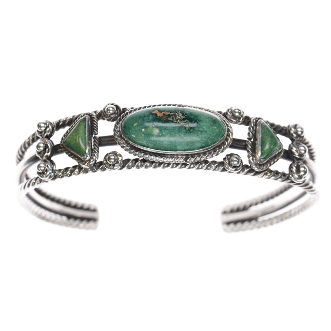 6.25" 30's-40's Navajo twisted silver wire green turquoise cuff bracelet - Estate Fresh Austin