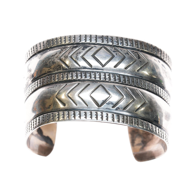 7" c1950's Navajo wide band stamped silver cuff bracelet