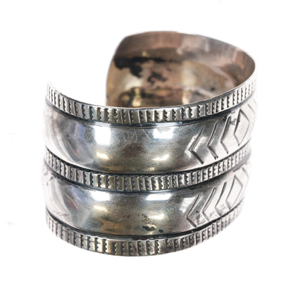 7" c1950's Navajo wide band stamped silver cuff bracelet