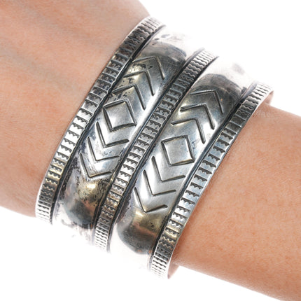 7" c1950's Navajo wide band stamped silver cuff bracelet