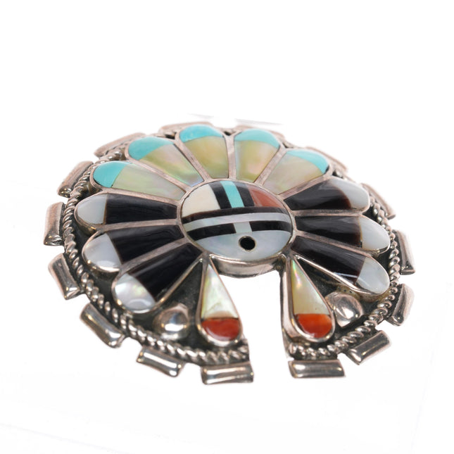 Dexter & Eva Cellicion Zuni stering sunface headdress pendant/pin channel inlay