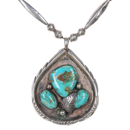 1970's Louise Platero Navajo Sterling turquoise pendant necklace