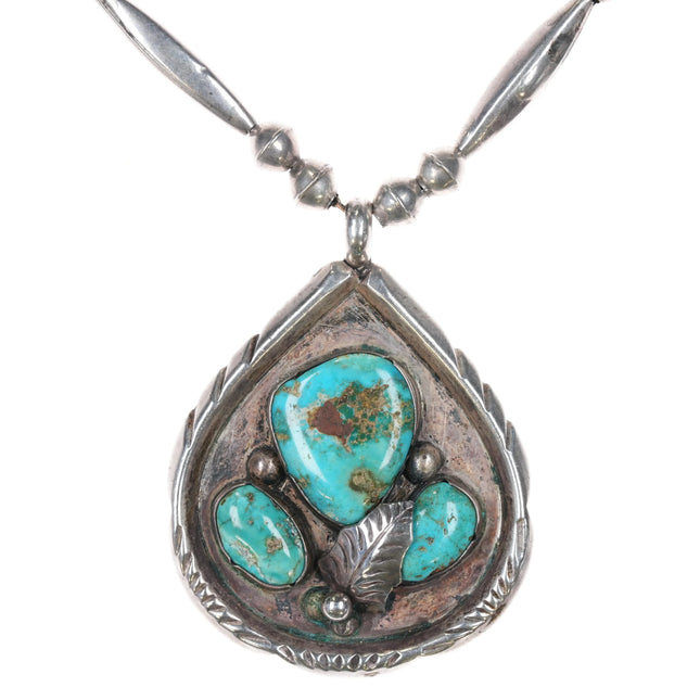 1970's Louise Platero Navajo Sterling turquoise pendant necklace - Estate Fresh Austin