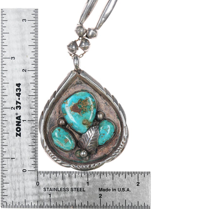 1970's Louise Platero Navajo Sterling turquoise pendant necklace