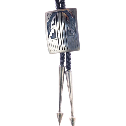 1990's Signed Hopi overlay bolo tie sterling silver - Estate Fresh Austin