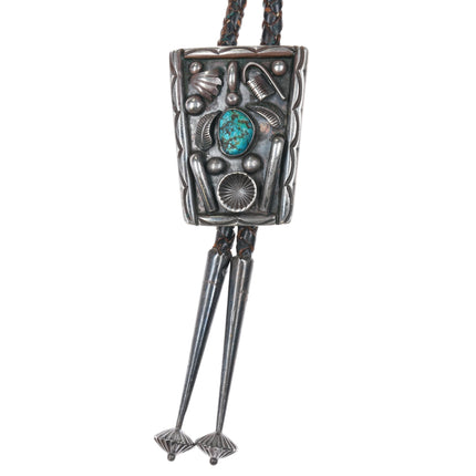 c1970 Jessie Claw Navajo sterling and turquoise bolo tie