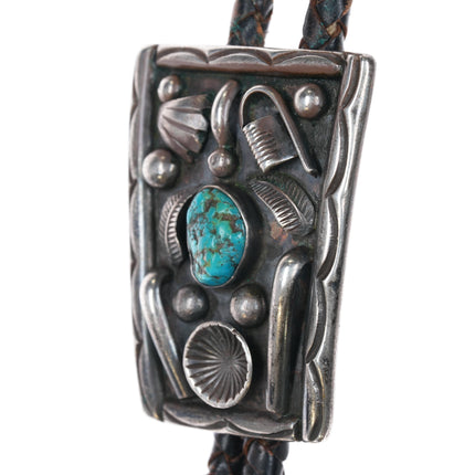 c1970 Jessie Claw Navajo sterling and turquoise bolo tie