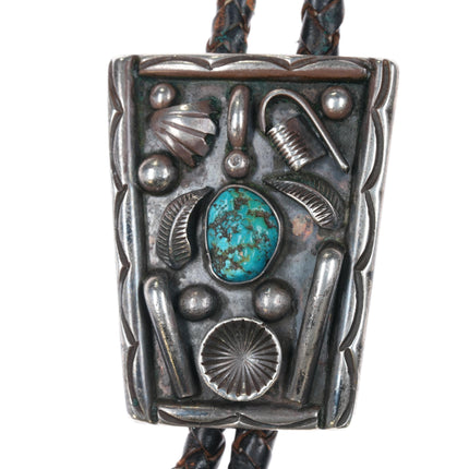 c1970 Jessie Claw Navajo sterling and turquoise bolo tie