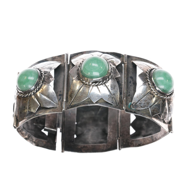 6.75" c1940's Mexican sterling green calcite link bracelet