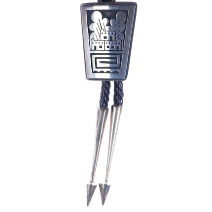 Cedric Navenma Kuwaninvaya Hopi Overlay bolo tie sterling silver - Estate Fresh Austin