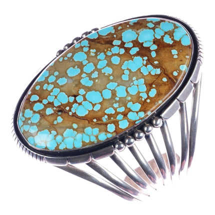 7.25" Wil Vandever Navajo sterling #8 turquoise large cuff bracelet - Estate Fresh Austin