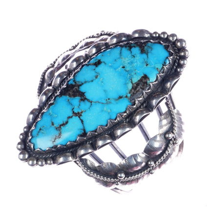 7.875" Vintage Navajo large sterling and turquoise cuff bracelet - Estate Fresh Austin