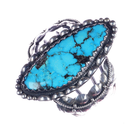 7.875" Vintage Navajo large sterling and turquoise cuff bracelet - Estate Fresh Austin