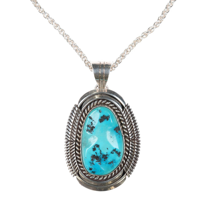 Eugene Belone Navajo Sterling Kingman turquoise pendant