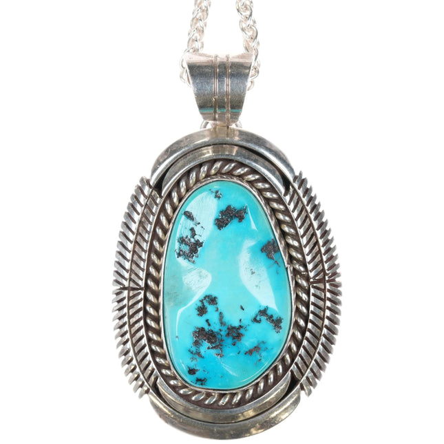 Eugene Belone Navajo Sterling Kingman turquoise pendant - Estate Fresh Austin