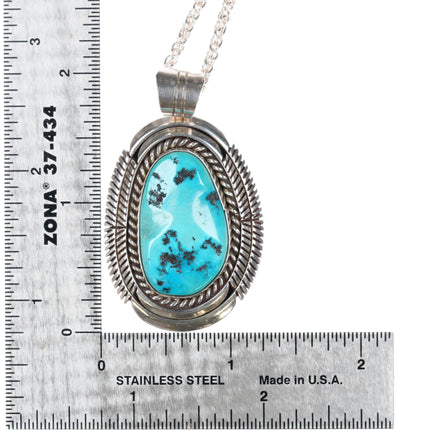 Eugene Belone Navajo Sterling Kingman turquoise pendant