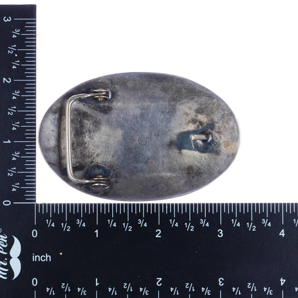 Vintage Navajo chip inlay belt buckle w/geometric patterns - Estate Fresh Austin