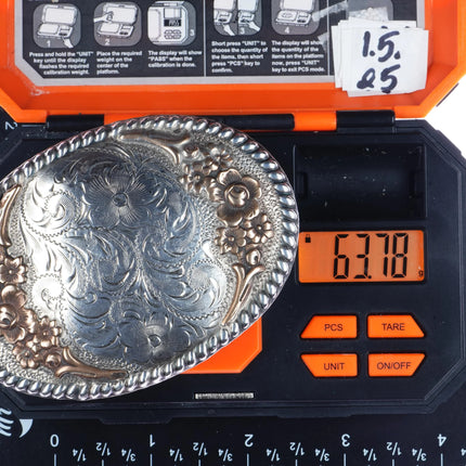 Vintage Fleming Sterling/Bronze roses cowboy/cowgirl belt buckle - Estate Fresh Austin