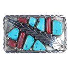 Marvelyne Cheama Zuni Sterling, turquoise, and coral belt buckle - Estate Fresh Austin