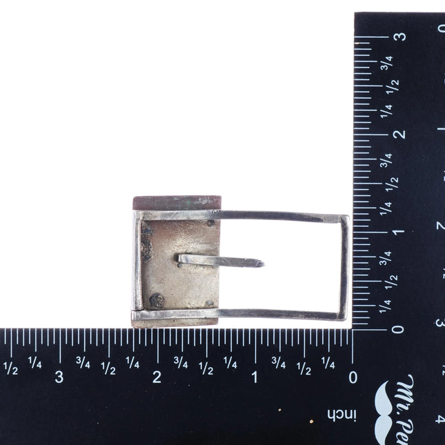 c1940's slim Navajo silver belt buckle w/turquoise - Estate Fresh Austin