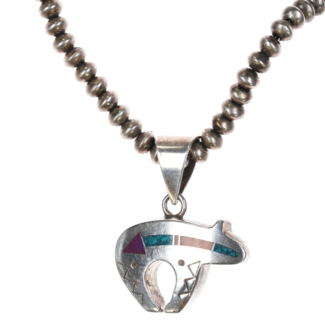 Ray Tracey Knifewing Bear pendant on sterling Navajo pearl necklace - Estate Fresh Austin
