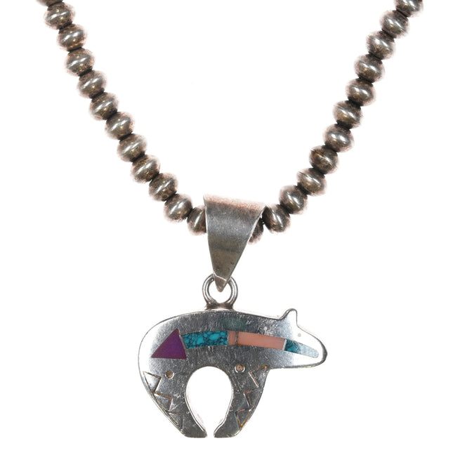 Ray Tracey Knifewing Bear pendant on sterling Navajo pearl necklace - Estate Fresh Austin