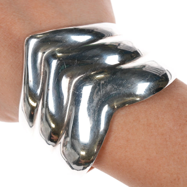 6.375" Vintage Los Ballesteros Taxco sterling wide band modernist cuff bracelet - Estate Fresh Austin