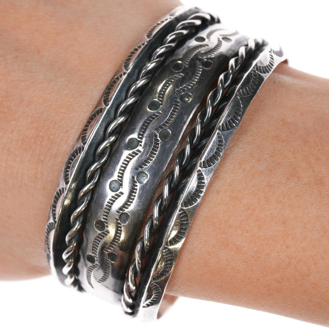 6.12" Vintage Navajo Heavy stamped carinated silver twisted wire cuff bracelet - Estate Fresh Austin