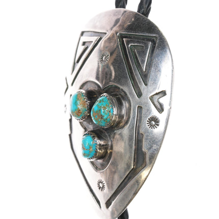 c1960 c-31 Navajo Overlay turquoise Large bolo tie sterling silver