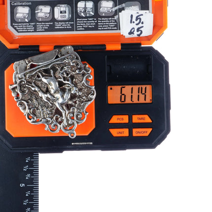 Antique European Silver Deer Hunting 2 piece belt buckle - Estate Fresh Austin