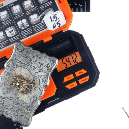 Vintage Frontier Sterling hand engraved square dancers belt buckle - Estate Fresh Austin