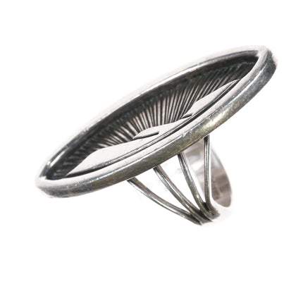 sz9 Harvey Mace Navajo silver long ring with overlay design - Estate Fresh Austin