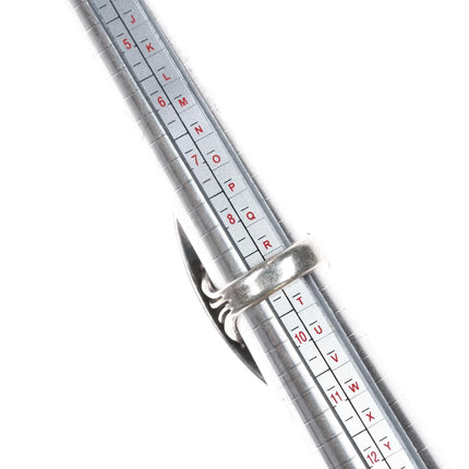 sz9 Harvey Mace Navajo silver long ring with overlay design - Estate Fresh Austin