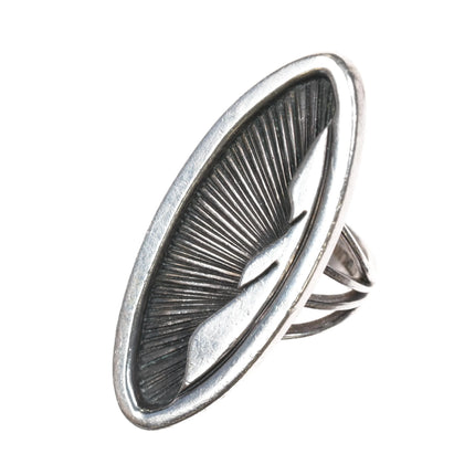 sz9 Harvey Mace Navajo silver long ring with overlay design - Estate Fresh Austin