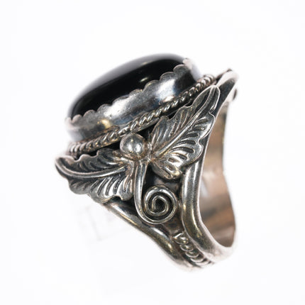 sz8.25 80's B Navajo sterling and onyx ring