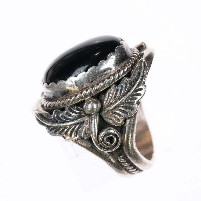 sz8.25 80's B Navajo sterling and onyx ring