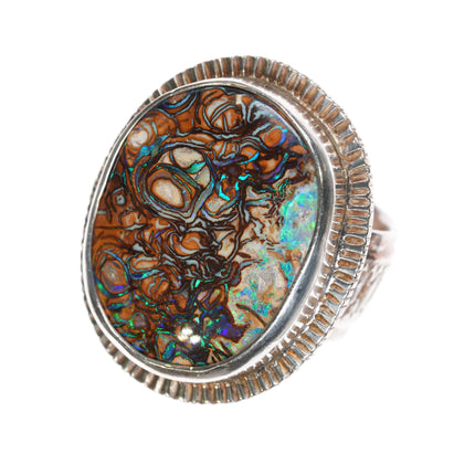 sz9.5 Large RKB Sterling Boulder Opal ring