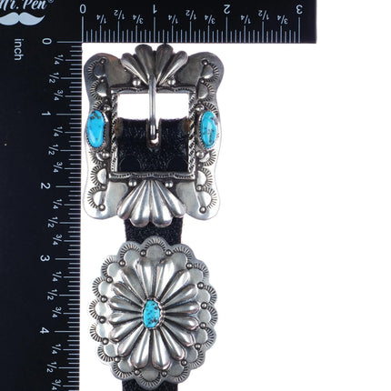 38" Fred Guerro Apache Sterling silver concho belt with turquoise - Estate Fresh Austin