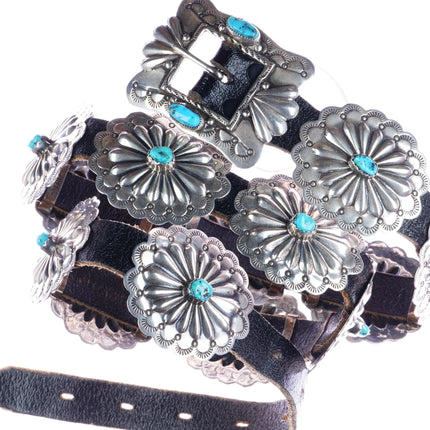 38" Fred Guerro Apache Sterling silver concho belt with turquoise - Estate Fresh Austin
