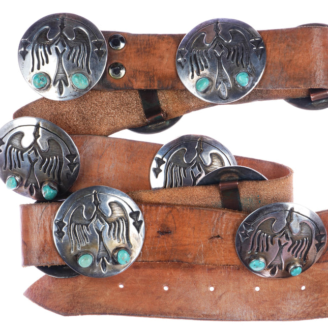 44" Vintage Navajo Peyotebird Sterling silver concho belt with turquoise