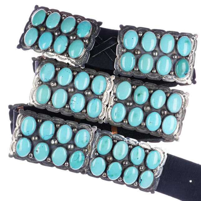 58" Large Vintage Sterling and turquoise cluster concho belt