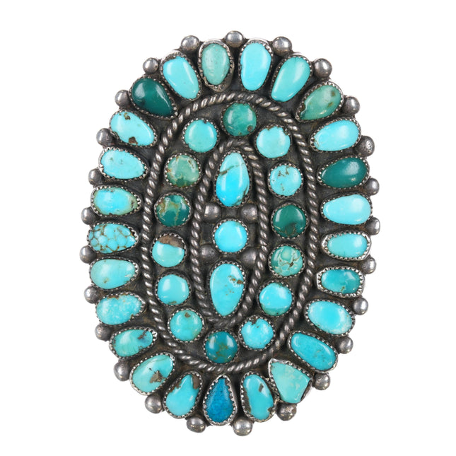 sz6.75 30's-40's Large Zuni silver turquoise cluster ring