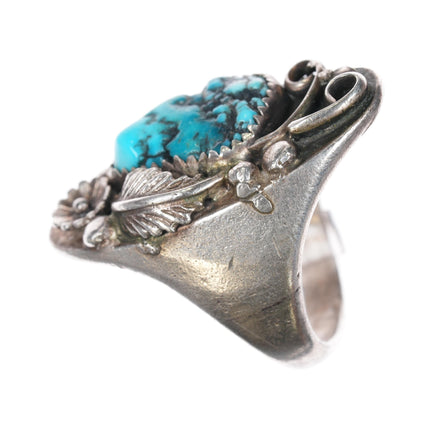 sz11 Large 1970's Navajo sterling and turquoise ring