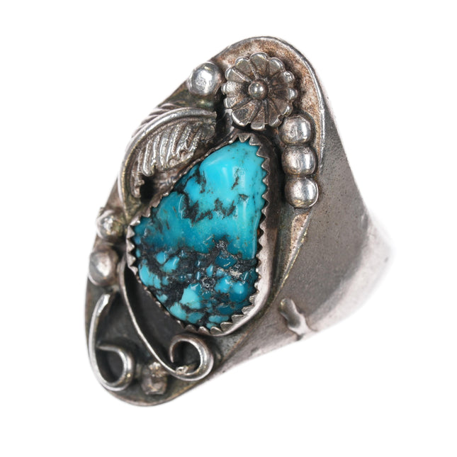 sz11 Large 1970's Navajo sterling and turquoise ring